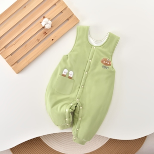 150克婴儿背带裤 子护肚外穿幼 男女宝宝闭裆按扣薄棉春秋裤