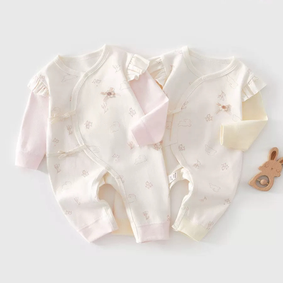新生婴幼儿连体衣长袖纯棉a类春秋装宝宝可爱无骨满印蝴