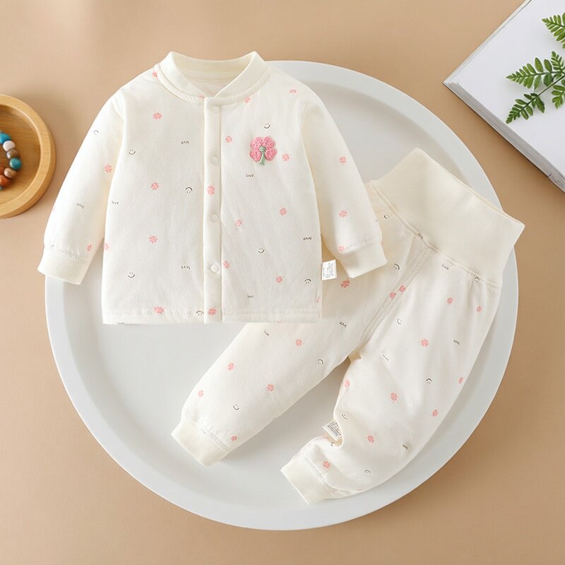 婴儿夹棉加厚宝宝棉服套装秋冬棉衣开衫分体两件套裤高腰护肚棉裤