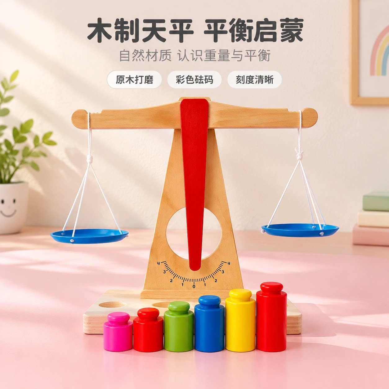 儿童木质平衡天平天枰益智教具玩具亲子互动幼儿园科学知识真