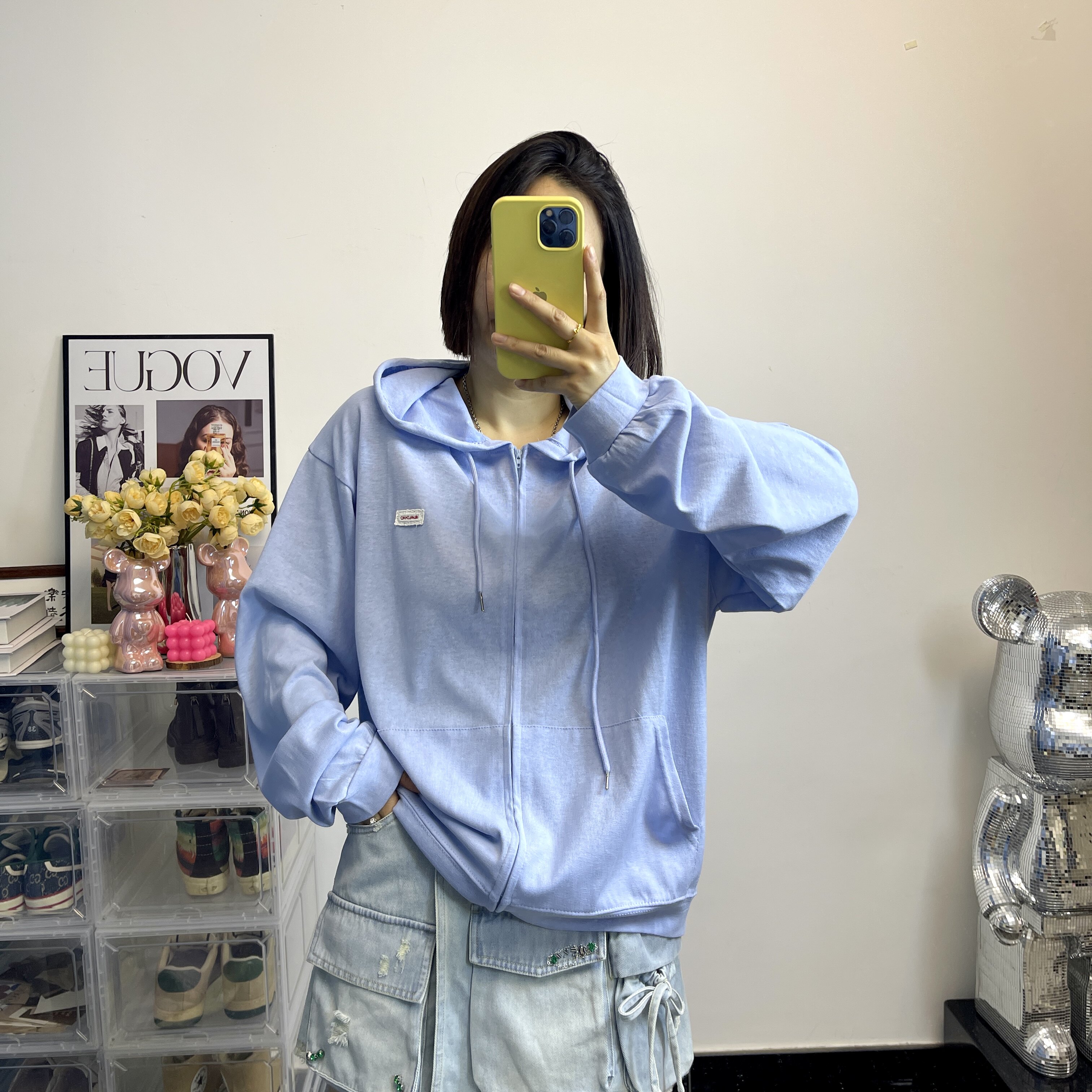 2026夏季韩版宽松休闲连帽浅色防晒外套女街头校园风百搭拉链开衫