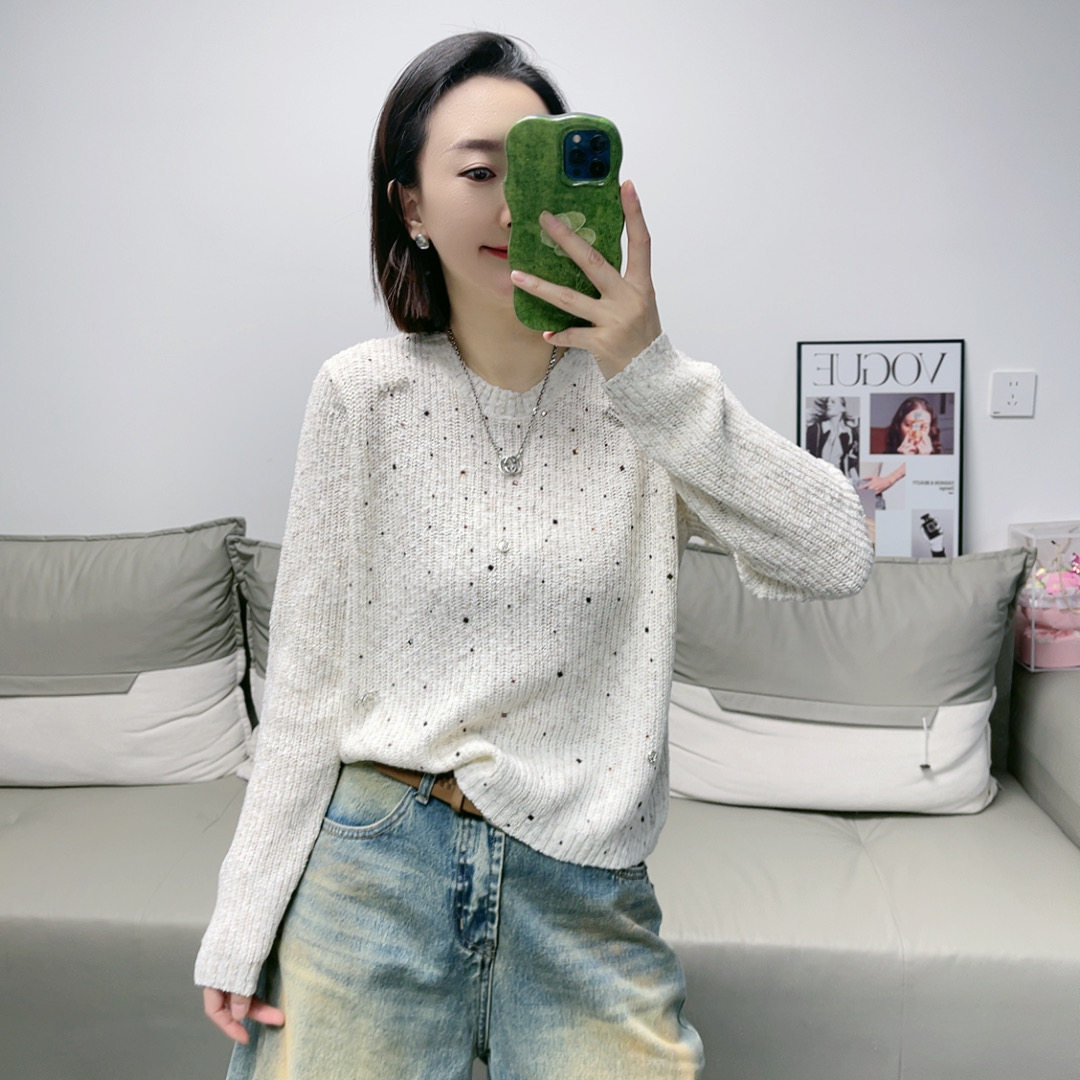 极简重工烫钻显瘦女款套头毛衣