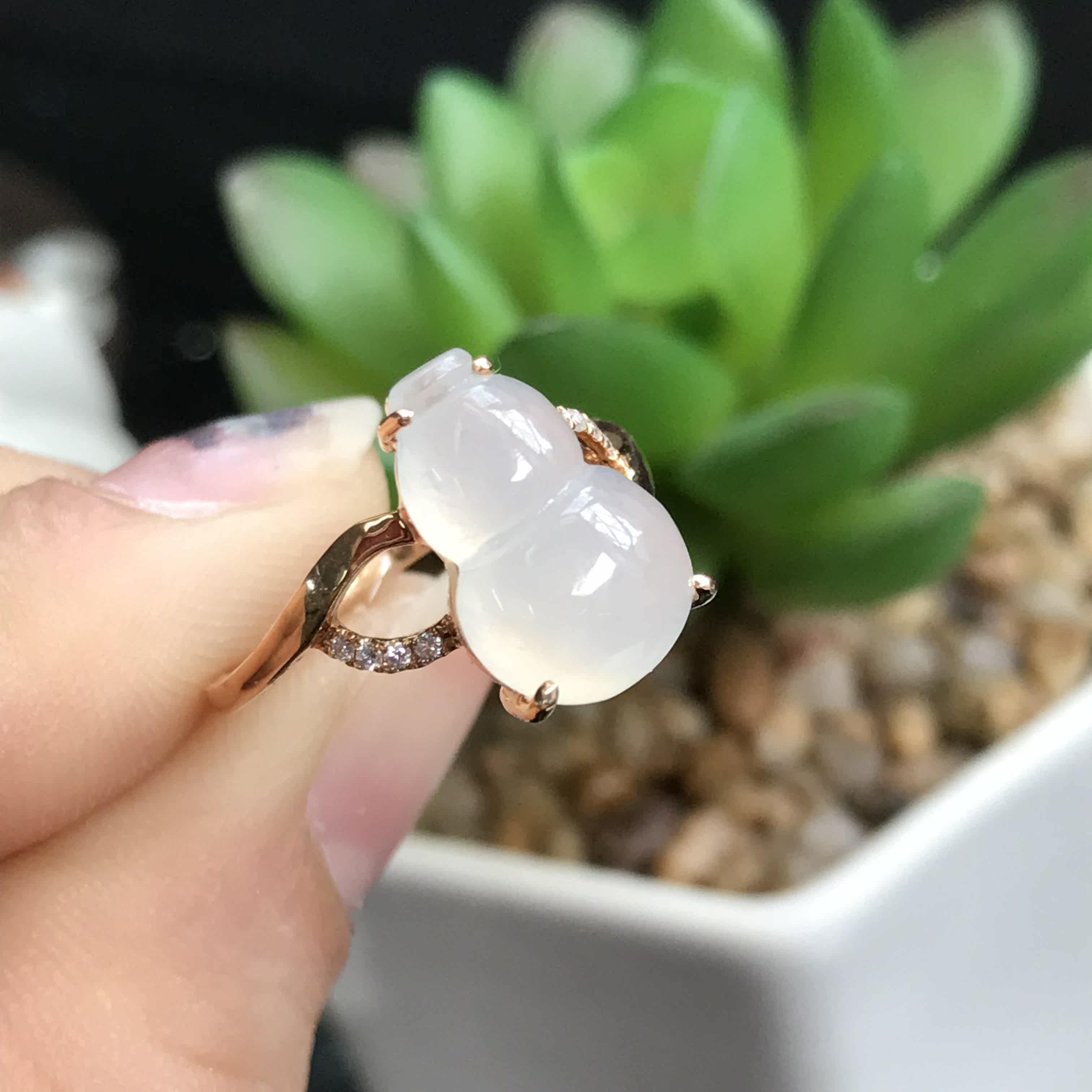 5298j【泗隆珠宝】18k高冰镶嵌葫芦戒指天然翡翠a货缅甸工厂直销