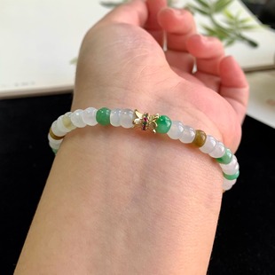 手饰 三彩珠串5.9mm翡翠手链女款 泗隆珠宝 天然A货翡翠圆珠手串