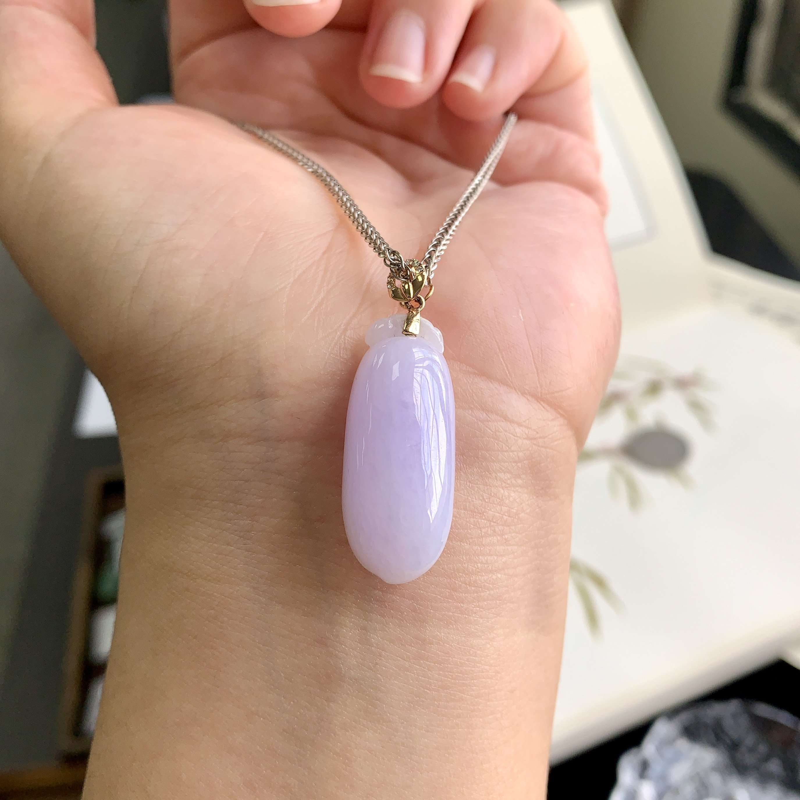 泗隆珠宝-天然A货翡翠福瓜吊坠 缅甸玉石18k紫罗兰福瓜挂件女款