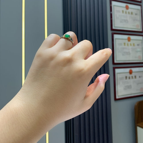 泗隆珠宝-天然A货翡翠蛋面戒指 925银镶满绿蛋面戒指翡翠女款手饰
