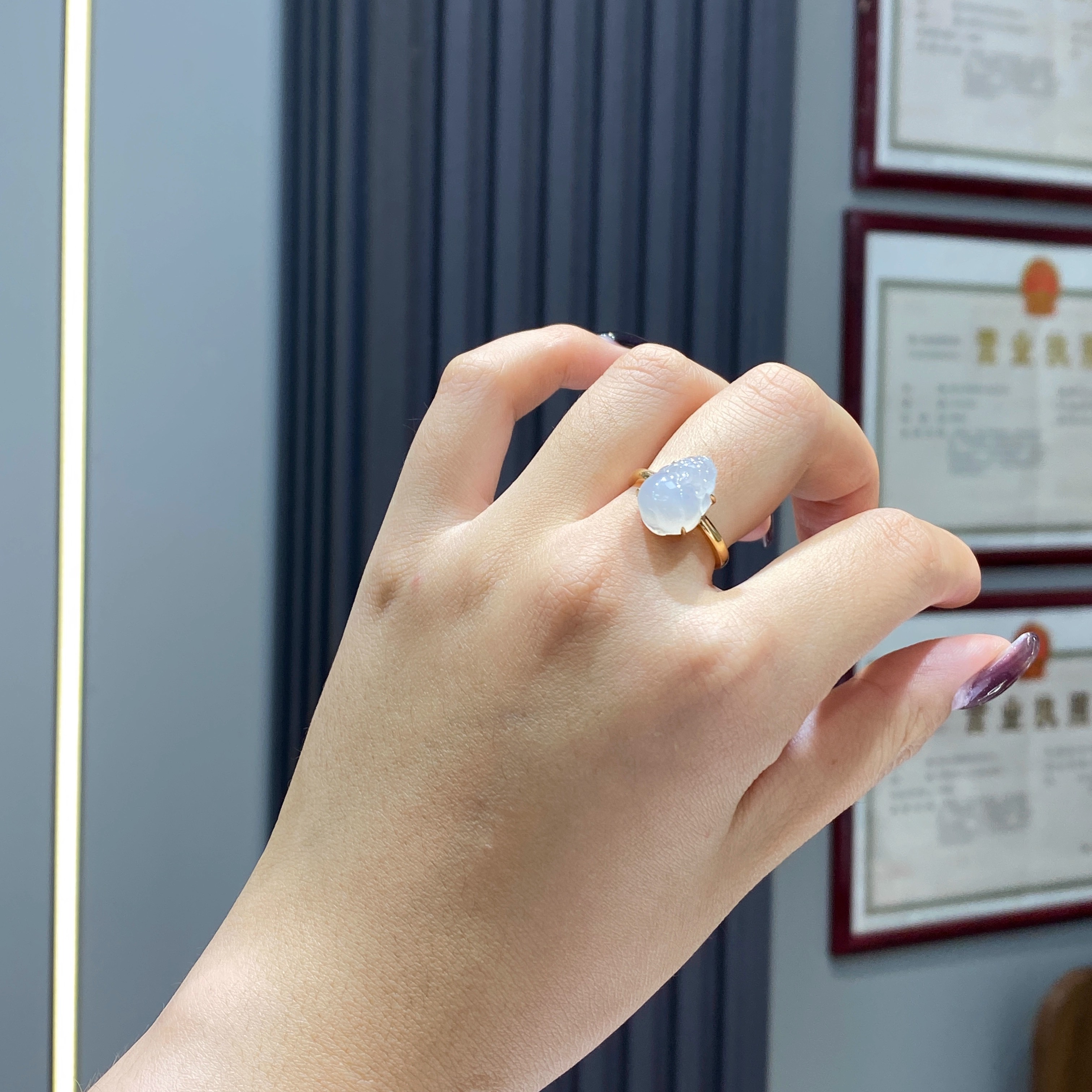 泗隆珠宝-天然A货翡翠戒指 缅甸玉石18k冰种三脚蟾戒指女款