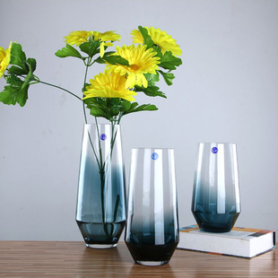 饰摆件工艺品 欧式 半透明渐变双色玻璃水培花瓶插花器客厅餐桌软装