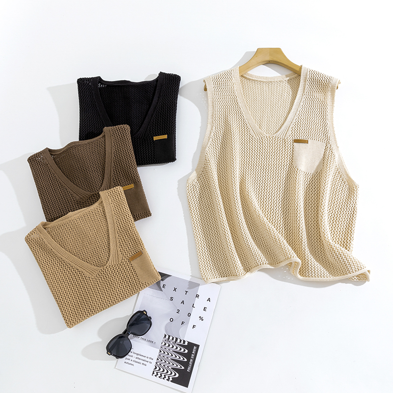 大码镂空宽松针织马甲女