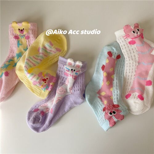 女童袜子春夏薄款宝宝卡通可爱短袜儿童韩版夏季网眼透气无骨棉袜