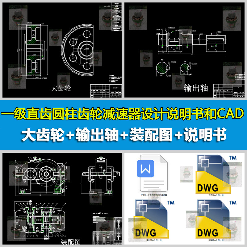 一级直齿圆柱齿轮减速器设计装配图输出轴大齿轮cad图纸带说明书