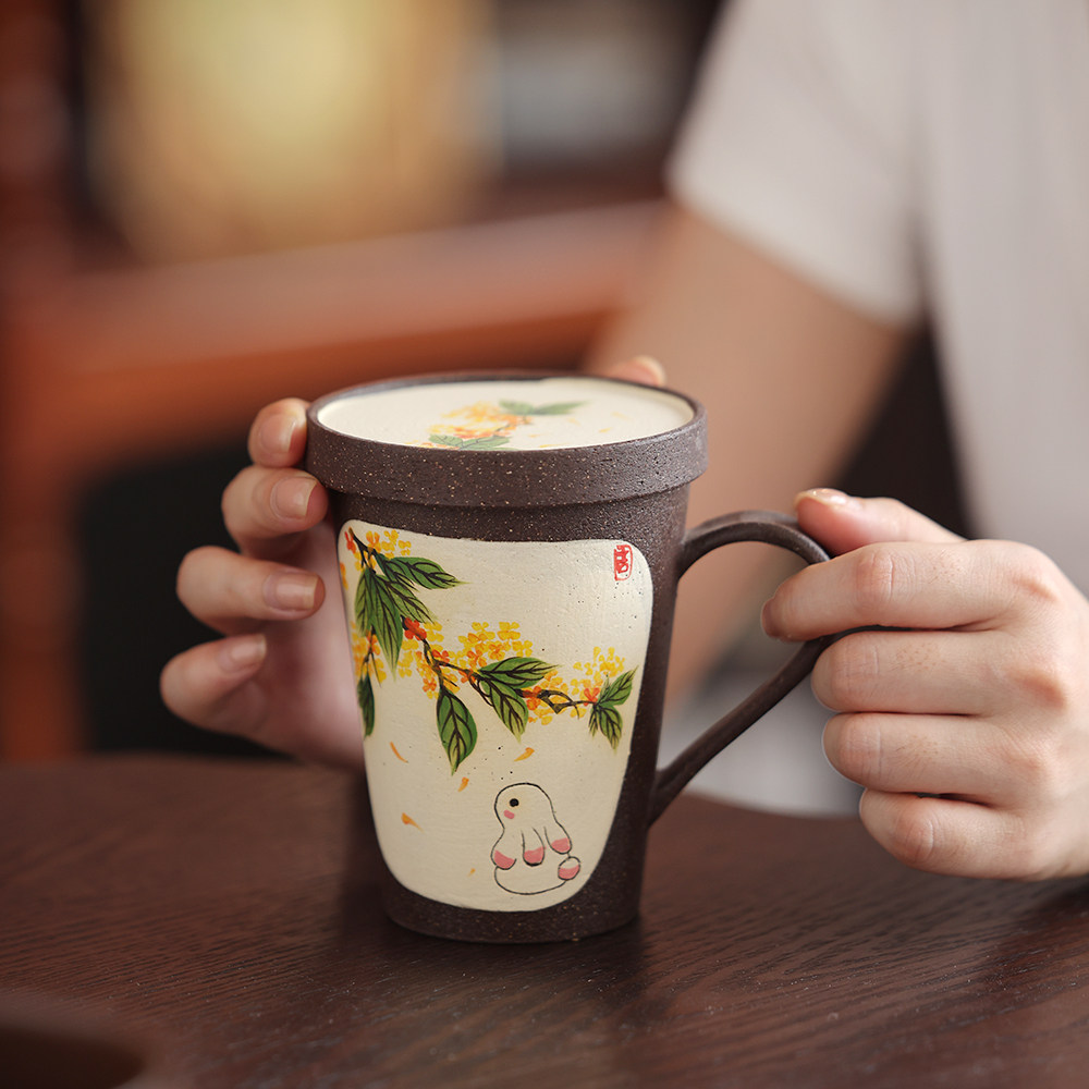 景德镇紫砂手工手绘茶具马克杯咖啡杯带盖水杯子茶杯手握杯高脚杯,餐饮具,马克杯,淘宝优惠券,粉丝福利购,淘宝优惠卷