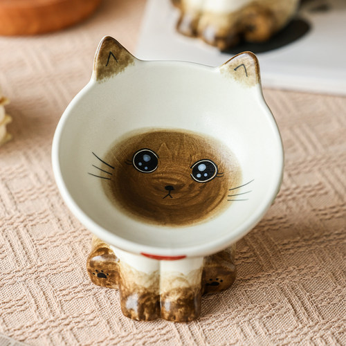猫碗陶瓷高脚保护颈椎防打翻大口径碗斜口猫粮碗狗碗猫食盆宠物碗