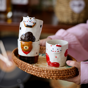 陶瓷马克杯手握杯手绘釉下彩立体卡通随行杯子好看早餐杯燕麦水杯