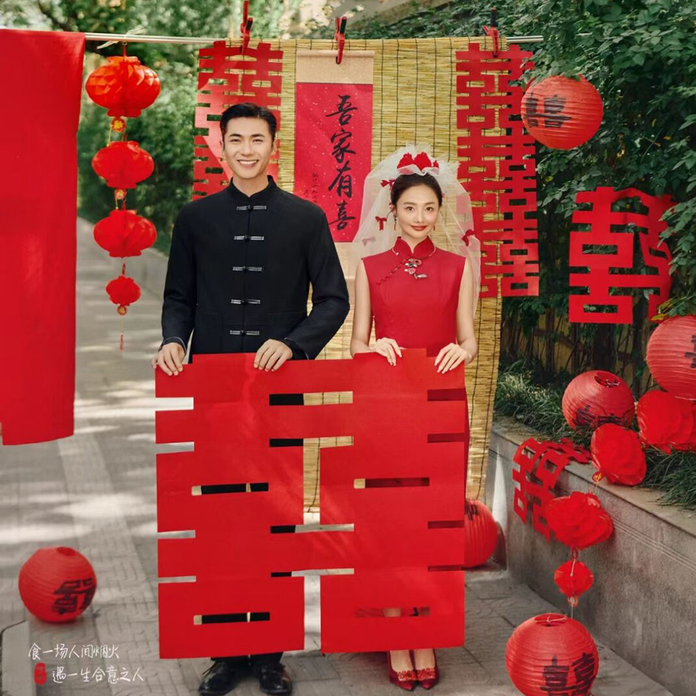 中式婚纱摄影毛毡喜字灯笼手捧花