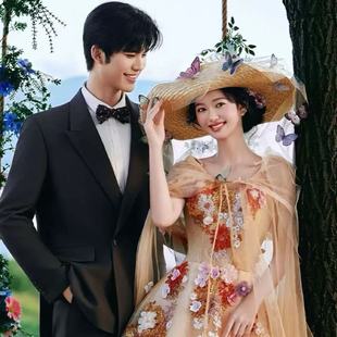 新款新娘婚纱拍照布艺蝴蝶连纱新娘礼帽旅拍样片创作造型外景帽子