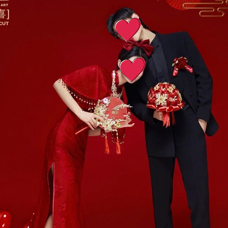 新款婚纱照摄影道具中式秀禾影楼复古新娘结婚礼摄影仿真手捧花扇