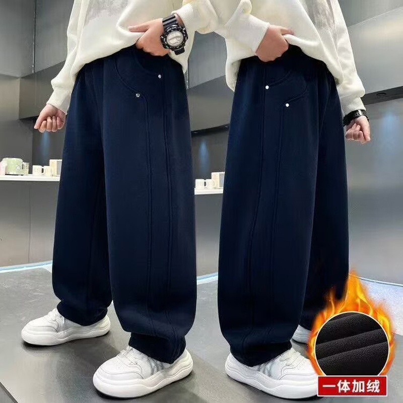 男童加肥加大秋冬加绒运动裤