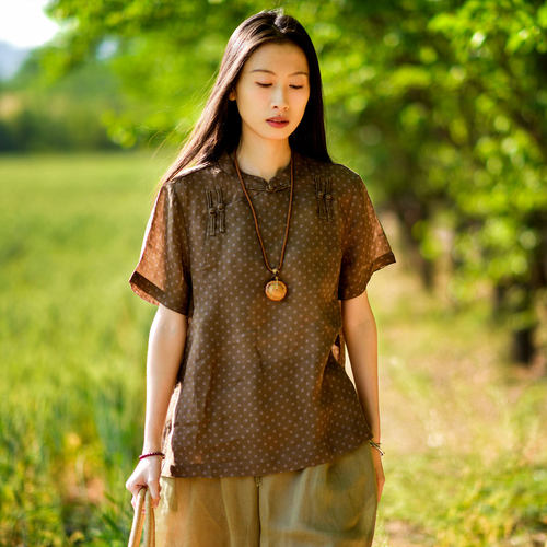 苎麻国风茶服上衣2025年夏季新品