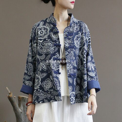 棉麻中式盘扣宽松立领长袖外套