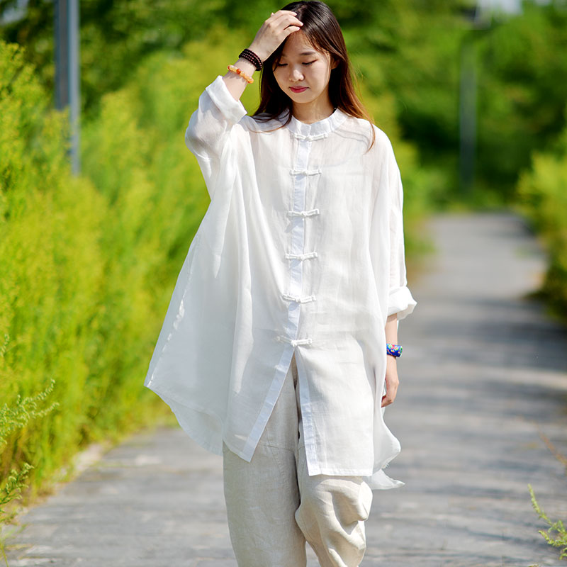 中式盘扣长款衬衫薄外套开衫长袖