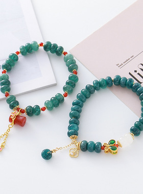 新中式蓝水翡翠算盘珠手链女轻奢复古精致蝴蝶手串送闺蜜女友1