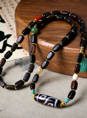 达拉干沉香木多圈手链 文玩菱镁矿松石羽毛中式手串项链 一件代发