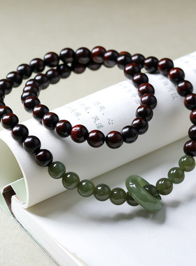 2026上新天然和田玉小叶紫檀双圈手链原创文玩跑环手串中式风格