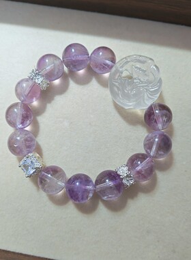 原创新品天然紫水晶手链搭配白水晶狐牌水晶饰品精致礼物