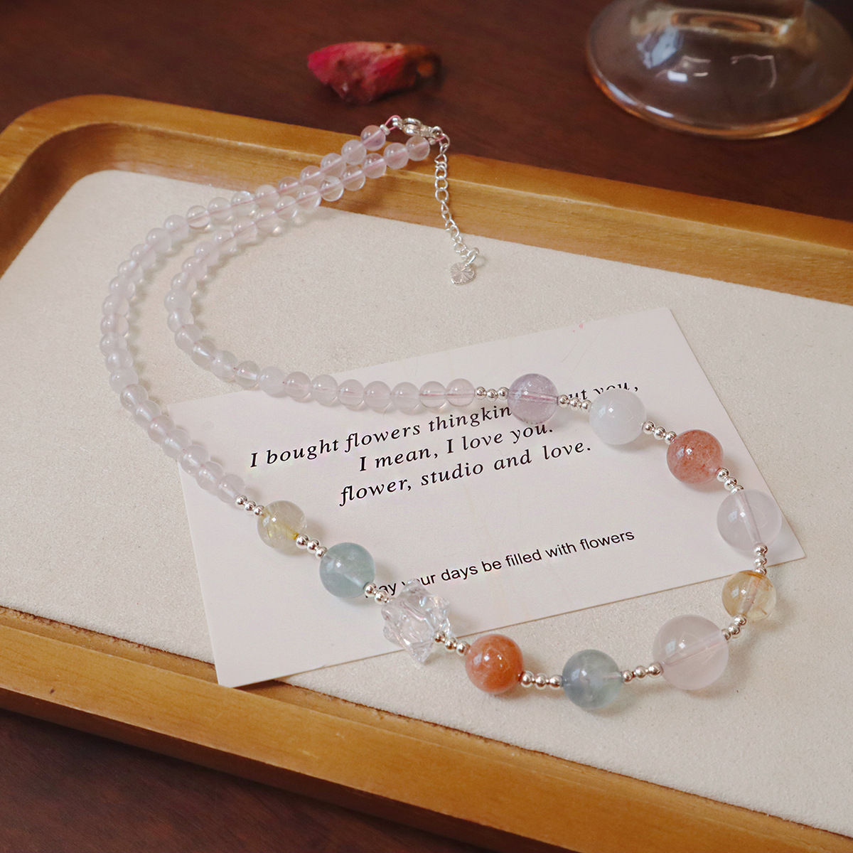 天然水晶多宝圆珠款项链精品高级感轻奢珠串气质百搭颈链饰品