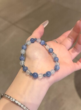 天然海蓝宝蓝晶石手串女款单圈百搭高级感饰品送女友闺蜜水晶手链