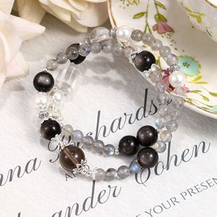 【昼夜更替】DIY原创天然茶晶银耀石灰月光白水方糖水晶手串双圈