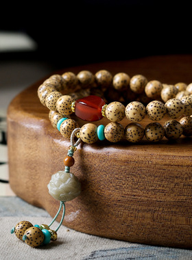 2025冬季上新星月菩提双圈手链 原创文玩菩提根莲花手串 一件代发