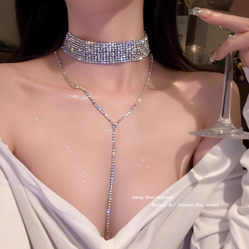 高级感满满闪钻流苏项链