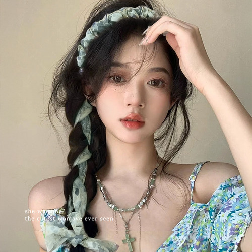 碎花甜美飘带发箍一体式丝巾头箍