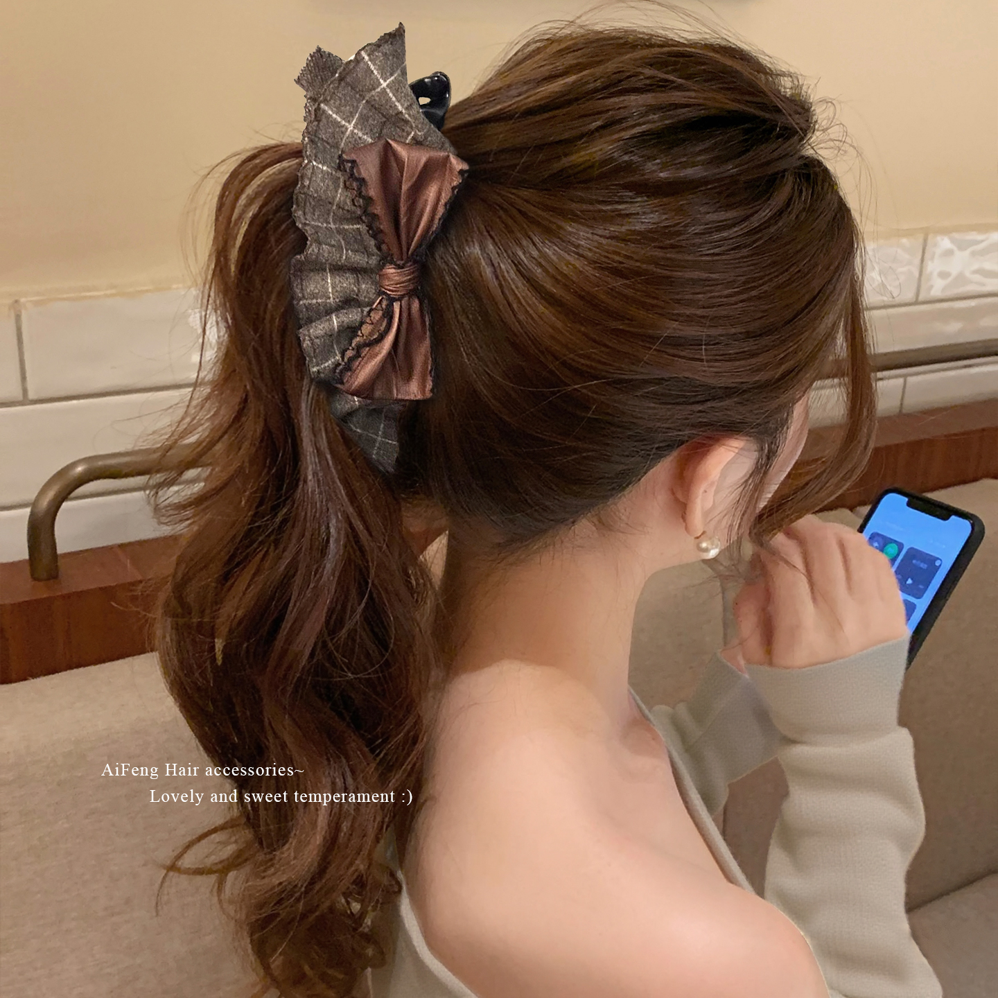 美拉德裙摆蝴蝶结香蕉夹女半扎发卡气质马尾夹后脑勺盘发竖夹头饰