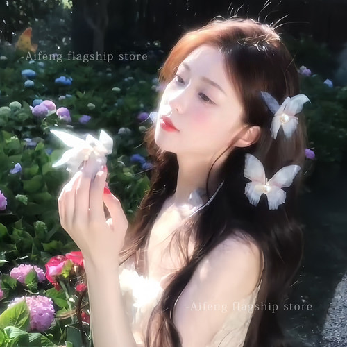 蝴蝶发夹氛围感圆珠鸭嘴夹美少女