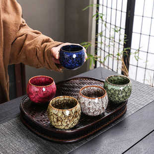 陶瓷建盏五行杯套礼盒装 窑变茶盏主人杯单杯中式 功夫品茗大茶杯子