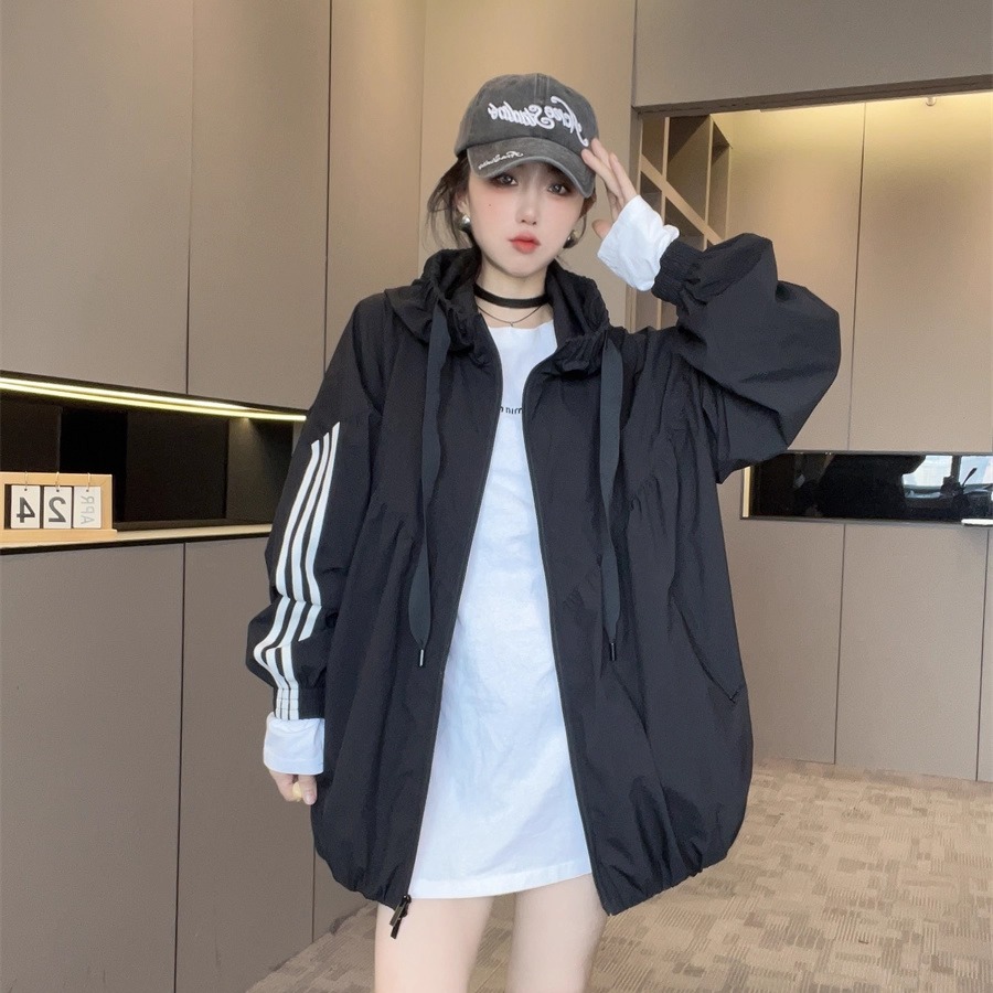 欧货侧条纹长袖连帽宽松显瘦