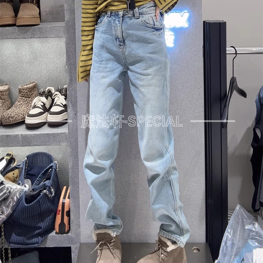 磨白牛仔裤直筒裤女2025新款