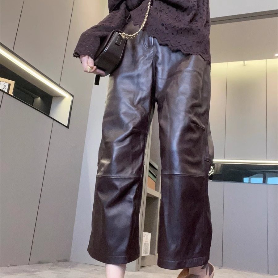 直筒裤宽松高腰纯色八分裤裤子