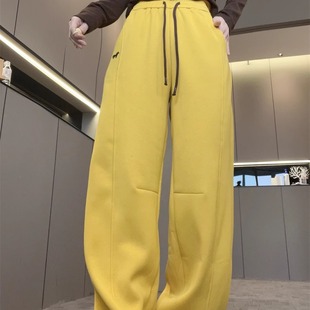 休闲裤 欧洲站裤 女2025新款 高腰抽绳束脚长裤 子潮 秋冬款 加厚绒卫裤