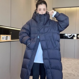 长款羽绒服女款2025新款冬季外套纯色连帽保暖面包服上衣欧洲站潮