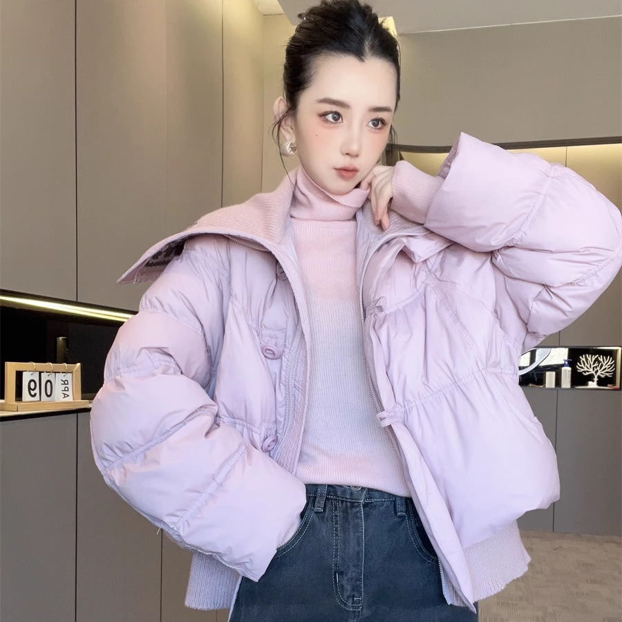 短款羽绒服拼接针织披肩领上衣女