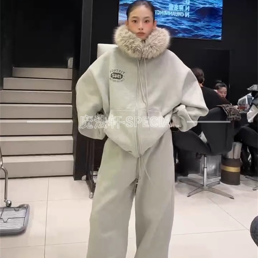 加绒休闲套装两件套女