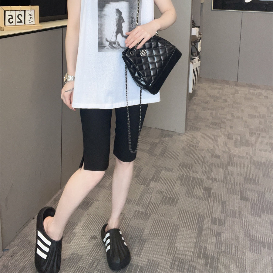 夏季纯色高腰显瘦开叉六分裤女
