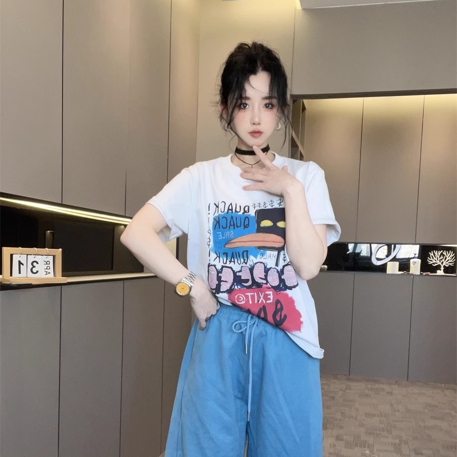 街头风印花短袖T恤女2025新款