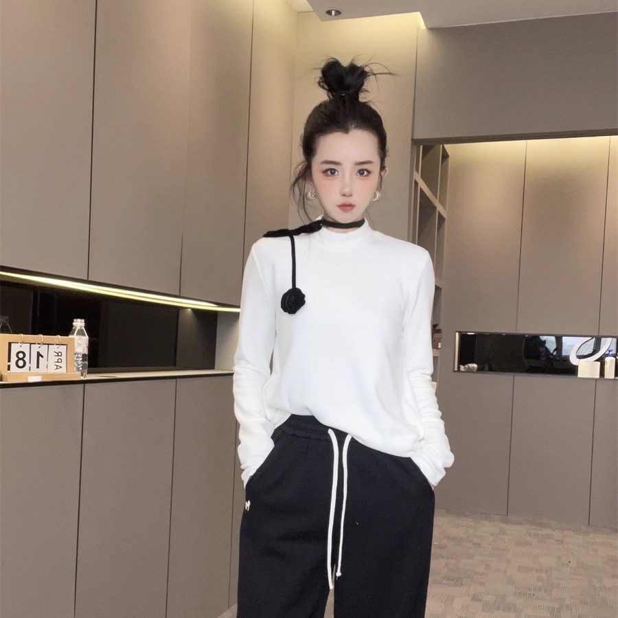 玫瑰系带长袖T恤女2025新款