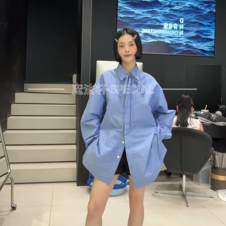 条纹衬衫女长袖2025新款