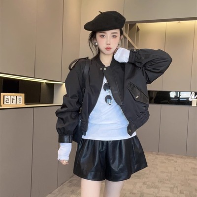 2025新款秋季拼皮短款长袖外套